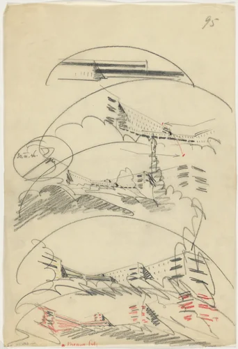 Hadassah University Medical Center, Mount Scopus, Jerusalem, Israel, Perspectives and elevation by Erich Mendelsohn, architecture, 1936