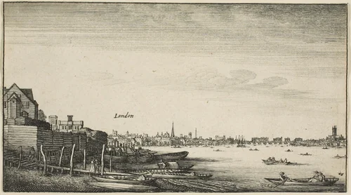 London Viewed from the Thames River at Milford Staris Below Arundel House by Wenceslaus Hollar, print, 1643-1644