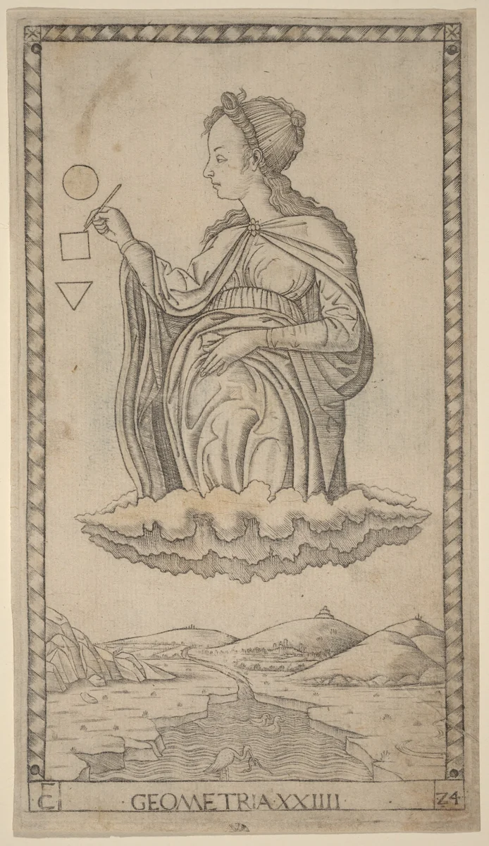 Geometria (Geometry) by Master of the E-Series Tarocchi, print, 1465