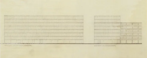 Bank and Office Building project, Stuttgart, Germany (Street elevations) by Ludwig Mies van der Rohe, architecture, 1928