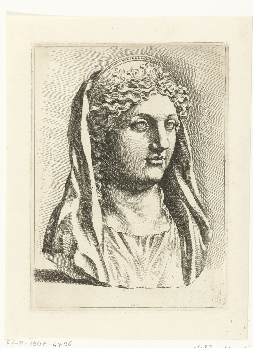 Antieke buste van een vrouw by Jan de Bisschop, print, 1666-1671