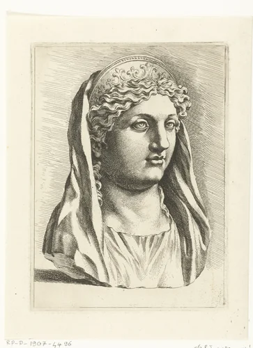 Antieke buste van een vrouw by Jan de Bisschop, print, 1666-1671