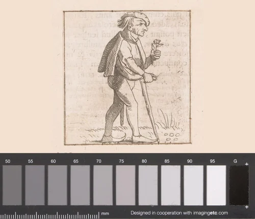 Oude man met een bloem op vrijerspad by Caspar Merian, print, 1516