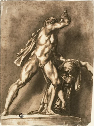 Study after The Dying Gaul Killing His Wife and Himself by Jan de Bisschop, drawing, 1648-1671