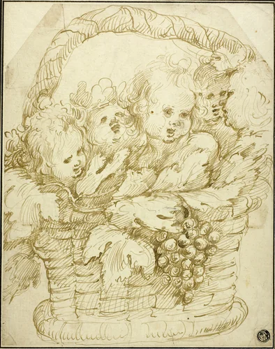 Basket of Cupids by Jan Boeckhorst, drawing, 1625-1668