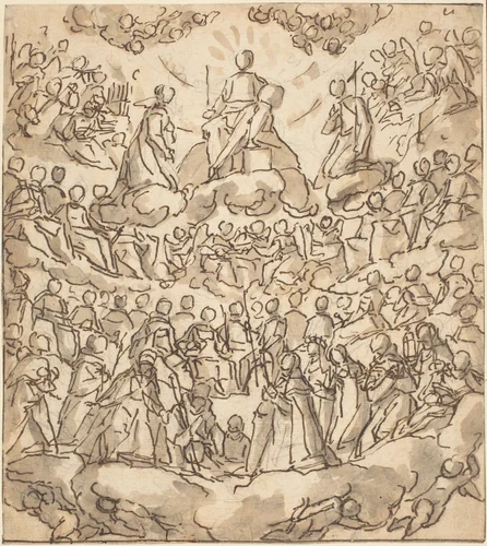 The Blessed in Paradise with the Virgin and St. John the Baptist before God by Lazzaro Tavarone, drawing, 1585-1595