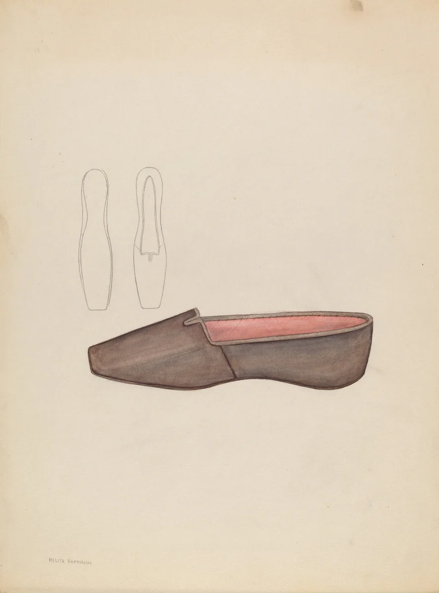 Slipper by Mae A. Clarke, index of american design, 1935-1942