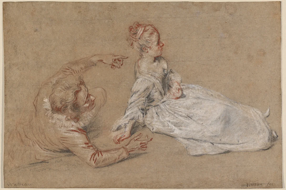 A Man Reclining and a Woman Seated on the Ground by Antoine Watteau, drawing, 1716