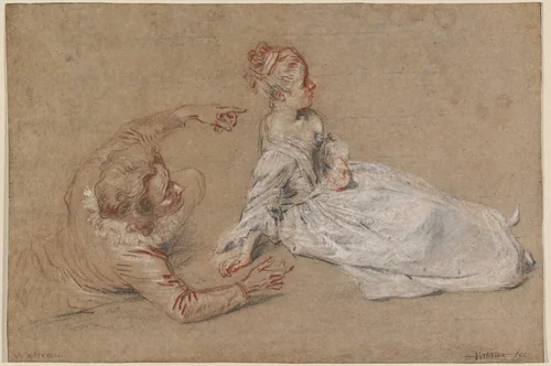 A Man Reclining and a Woman Seated on the Ground by Antoine Watteau, drawing, 1716