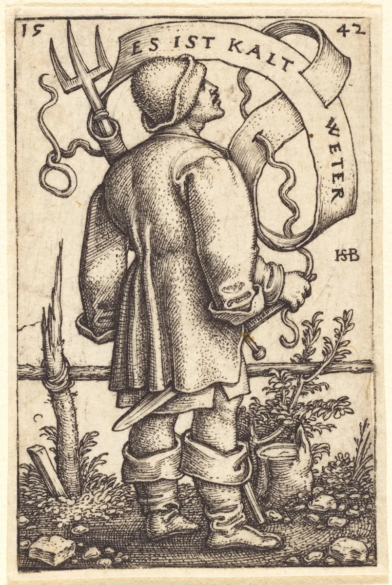 The Weather Peasant Facing Right by Sebald Beham, print, 1542