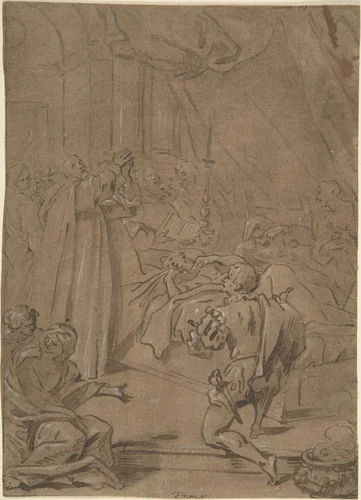 Deathbed Scene by anonymous, drawing, 1600-1700