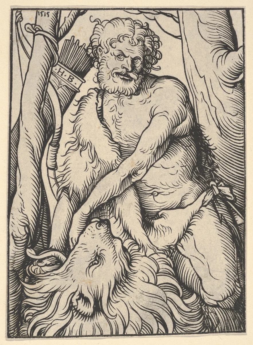 Samson Killing the Lion by Hans Burgkmair, print, 1515