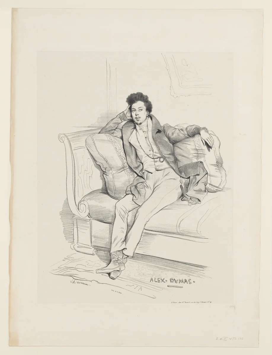 Alexandre Dumas by Achille Devéria, print, 1829