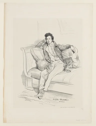 Alexandre Dumas by Achille Devéria, print, 1829