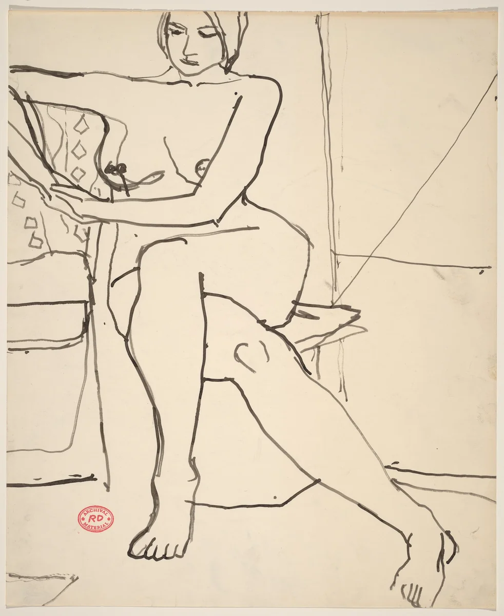 Untitled [seated female nude with legs crossed] by Richard Diebenkorn, drawing, 1955-1967