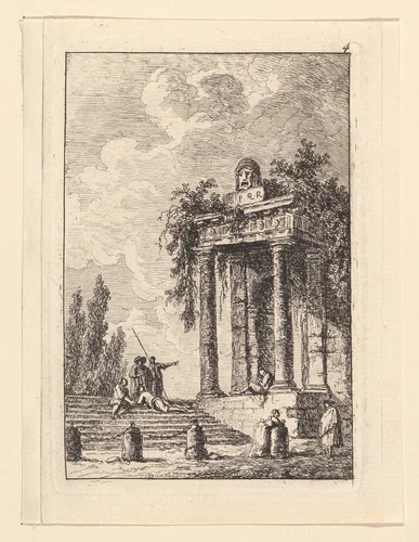 L'Escalier aux Quatre Bornes by Hubert Robert, print, 1745-1808