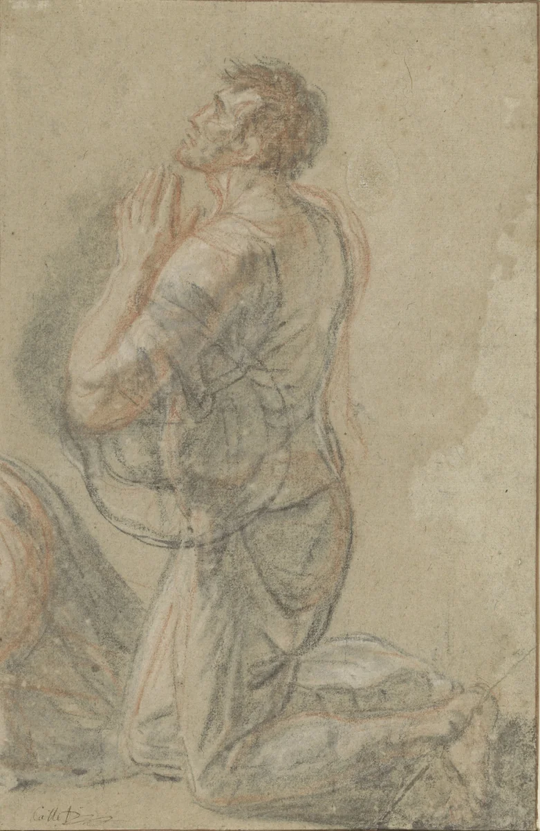 Knielende man, van opzij gezien by Antoine François Callet, drawing, 1751-1823