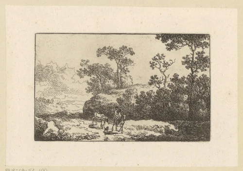 Landschap met ruiter met een paard aan de teugel by Johann Christian Klengel, print, 1761-1824