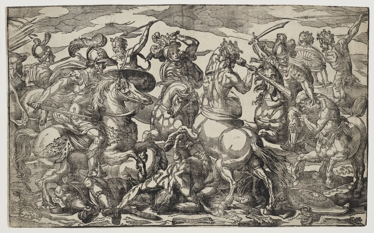 Battle of Lapiths and Centaurs by Geronima Parasole, print, 1623