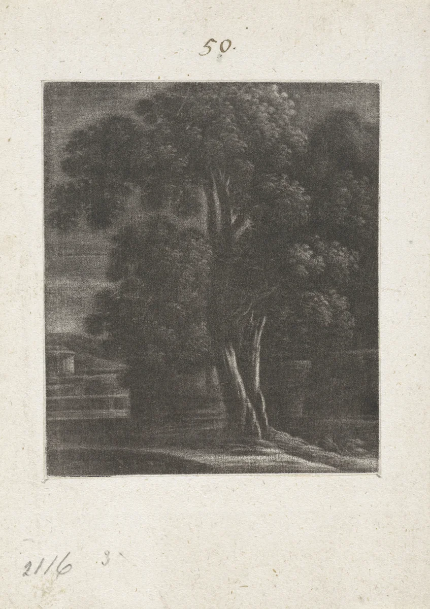 Nachtgezicht met een boom by Wallerant Vaillant, print, 1658-1677