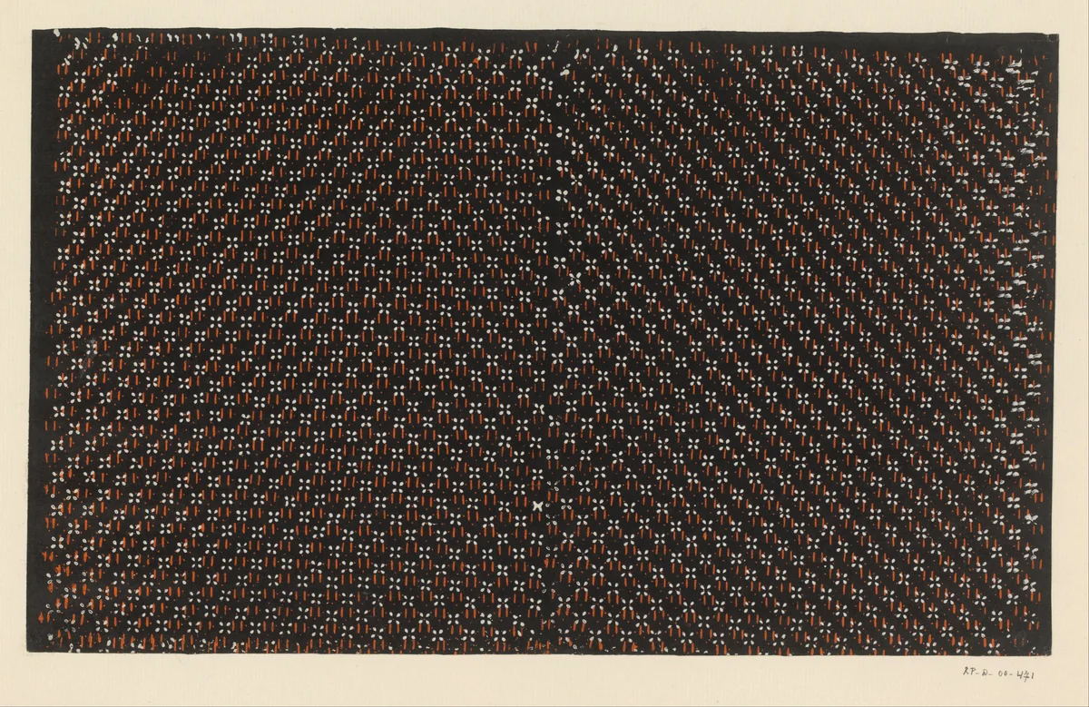 Blad met diagonaal banenpatroon van bloemmotief en streepjes by anonymous, print, 1800-1900