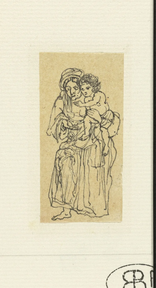 Oude bedelares met kind op de arm by Rodolphe Bresdin, drawing, 1832-1885