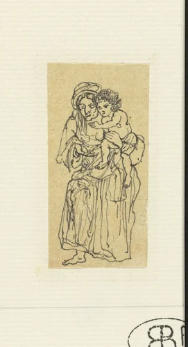 Oude bedelares met kind op de arm by Rodolphe Bresdin, drawing, 1832-1885