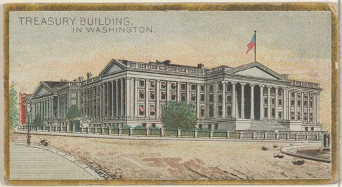 Treasury Building in Washington, from the General Government and State Capitol Buildings series (N14) for Allen & Ginter Cigarettes Brands by Allen & Ginter, print, 1889