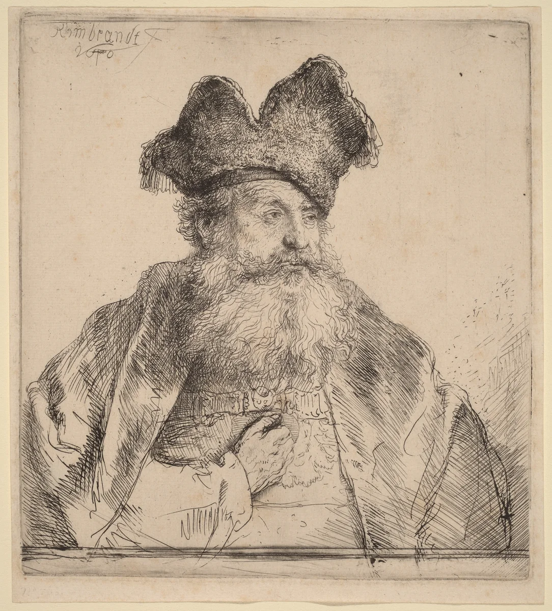 Old Man with a Divided Fur Cap by Rembrandt van Rijn, print, 1640