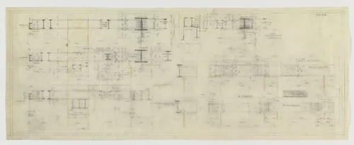 Hermann Lange House, Krefeld, Germany (Framing system. Joining detail sections.) by Ludwig Mies van der Rohe, mies van der rohe archive, 1927