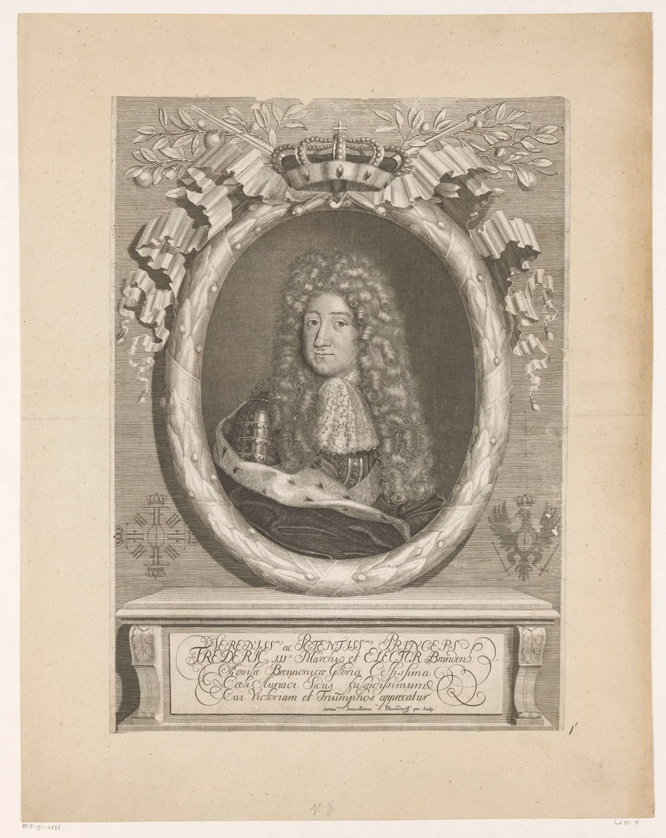 Portret van Friedrich Wilhelm I, koning van Pruisen by Martin Bernigeroth, print, 1713-1733
