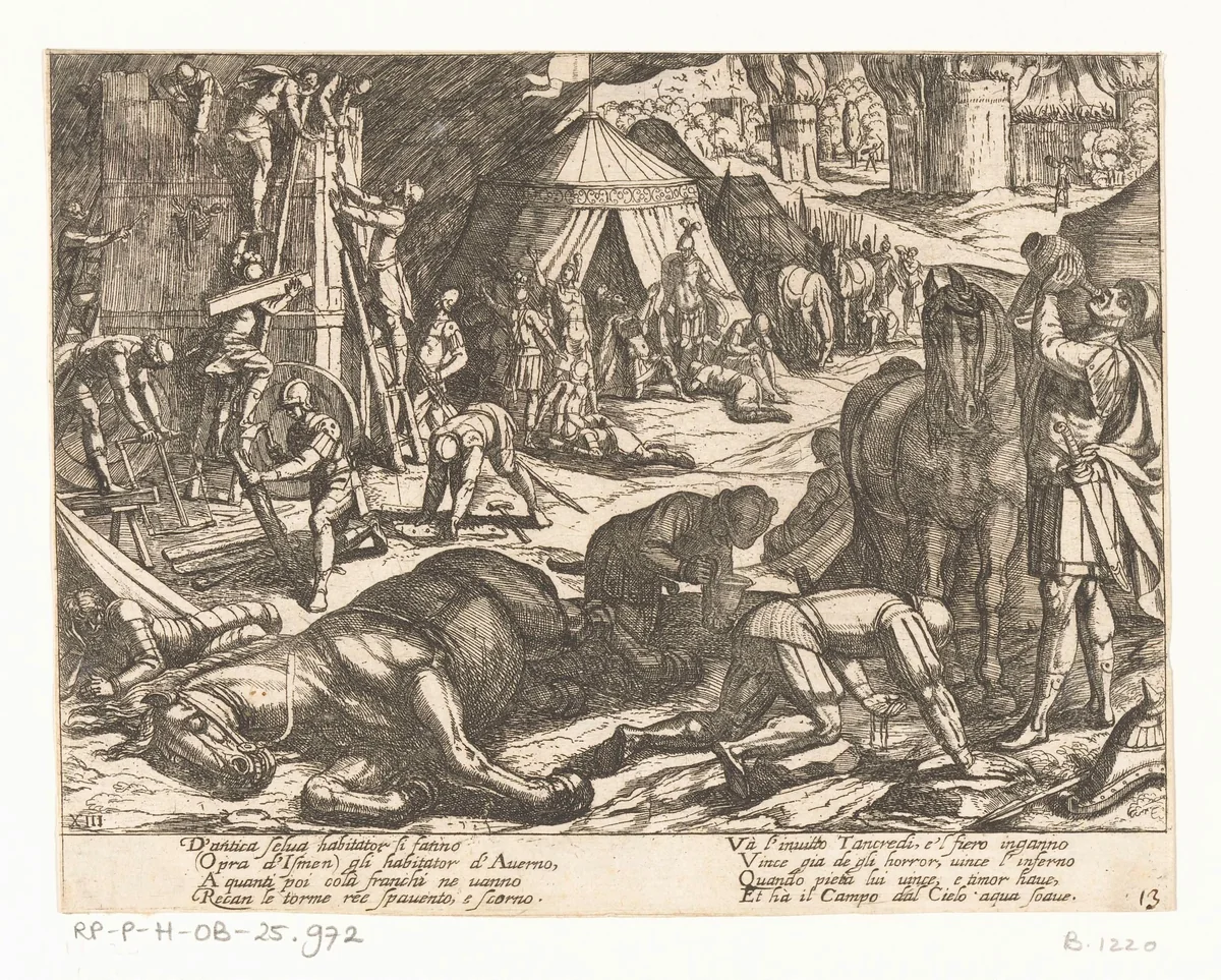 Illustratie bij Canto XIII van Tasso's 'Gerusalemme Liberata' by Antonio Tempesta, print, 1565-1630
