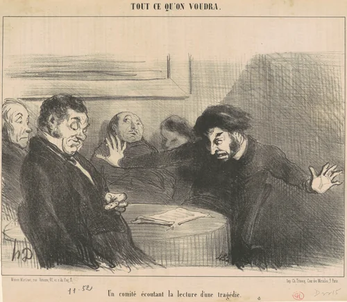 Un comité écoutant la lecture d'une tragédie by Honoré Daumier, print, 1852