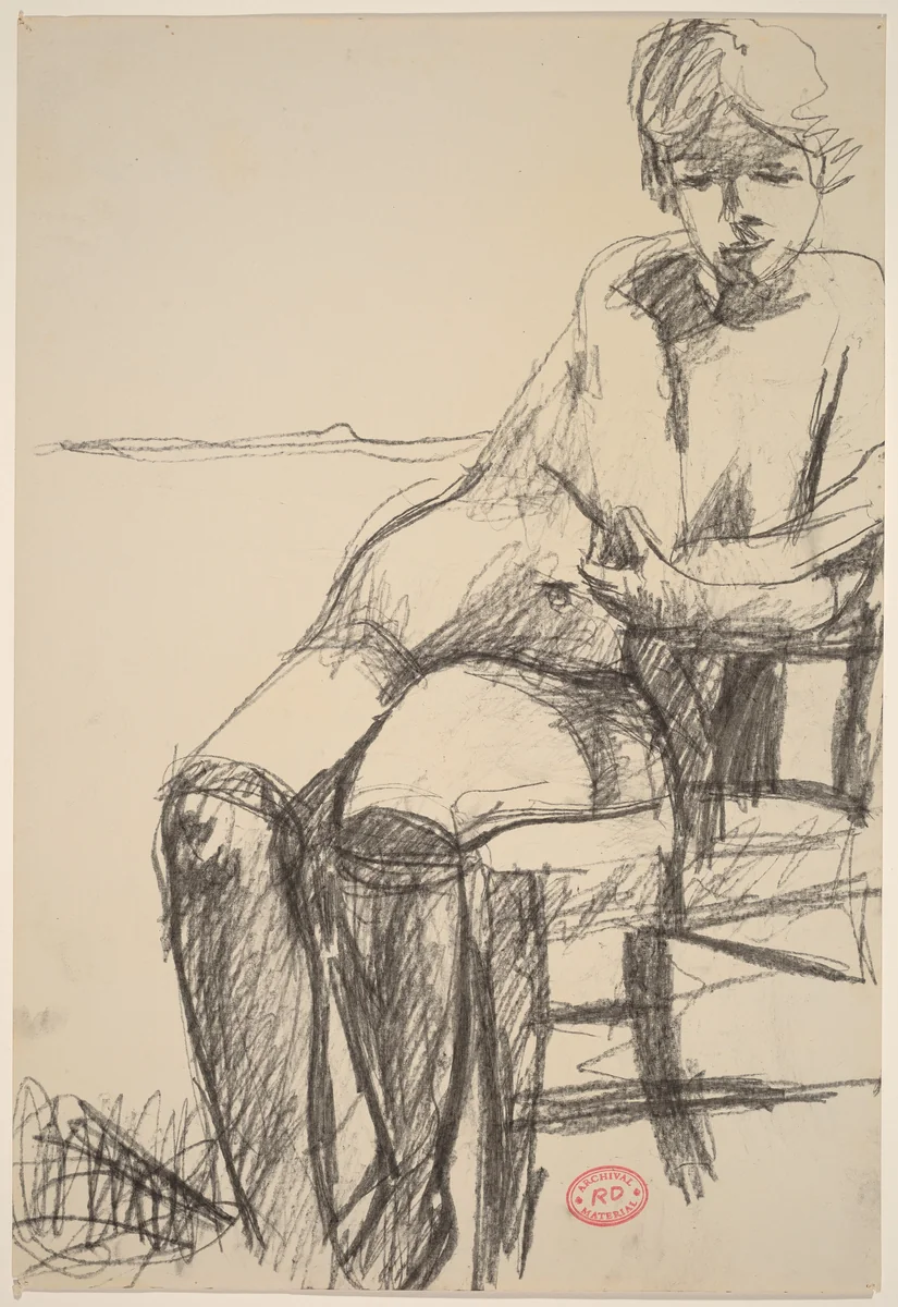 Untitled [seated female nude with black stockings] by Richard Diebenkorn, drawing, 1955-1967