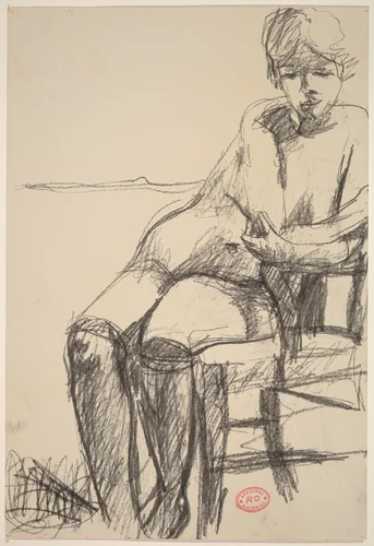 Untitled [seated female nude with black stockings] by Richard Diebenkorn, drawing, 1955-1967