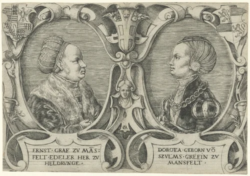 Dubbelportret van Graaf Ernst II Mansfeld zu Vorderort en van zijn vrouw Dorothea von Solms-Lich by Unknown, print, 1550