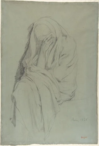 Study for Vieille Italienne (recto); Drapery Study (verso) by Edgar Degas, drawing, 1856