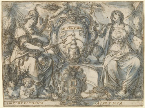 Imperfectorum Academia (Academy of the Imperfects) by Claude Déruet, drawing, 1614-1624