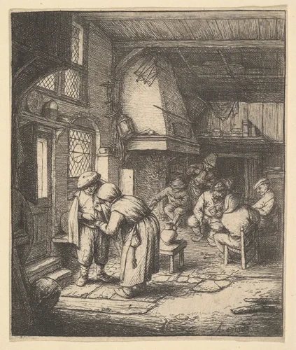Peasant Paying his Bill by Adriaen van Ostade, print, 1610-1685