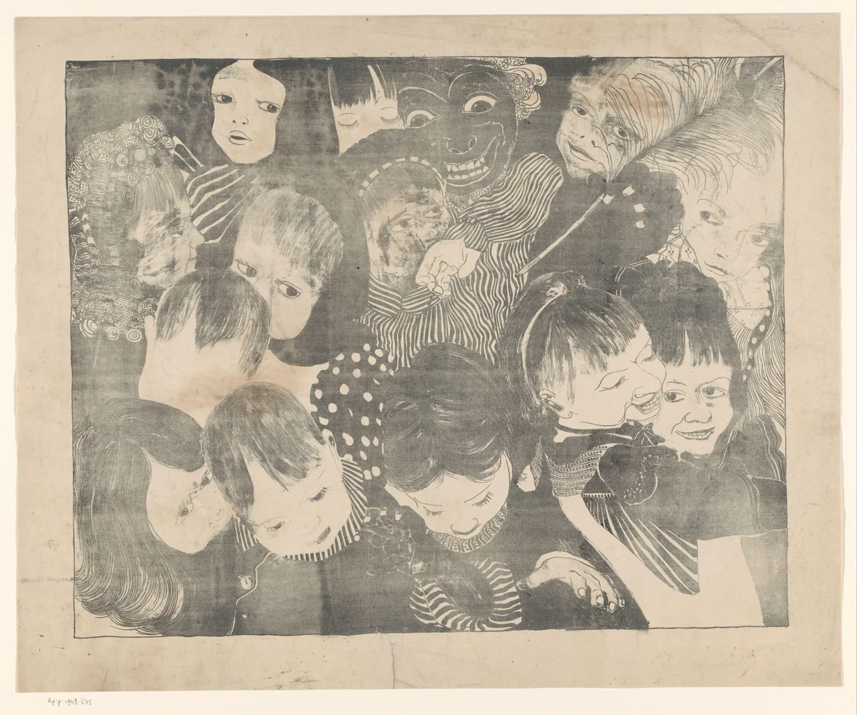 Groep kinderen by Abraham de Miranda, print, 1898-1946