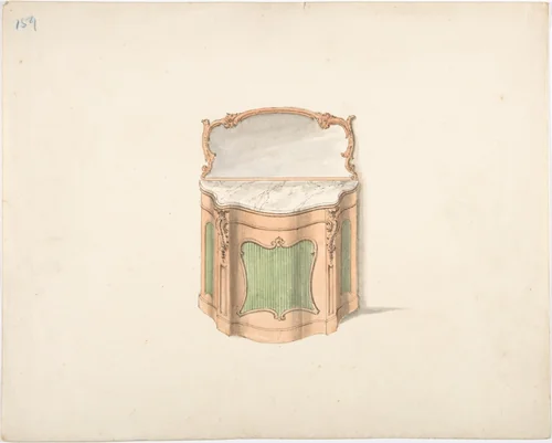 Design for a Dressing Cabinet with Marble Top and Mirror by anonymous, drawing, 1800-1850