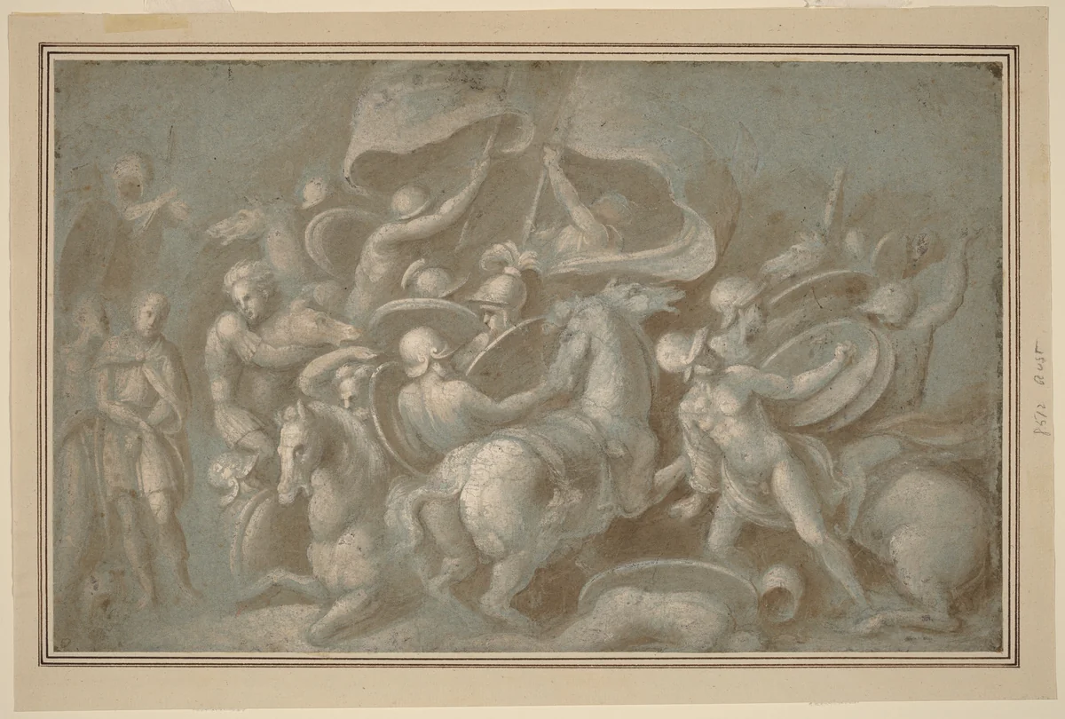 Battle Scene by Biagio Pupini, drawing, 1500-1530