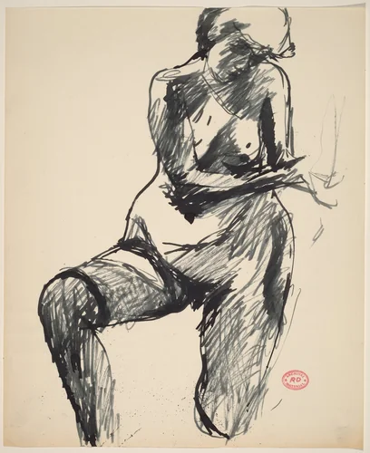 Untitled [standing nude with her hands in front of her face] by Richard Diebenkorn, drawing, 1955-1967
