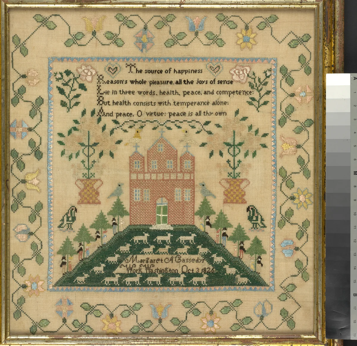 Sampler by Margaret Cassedy, artwork, 1826