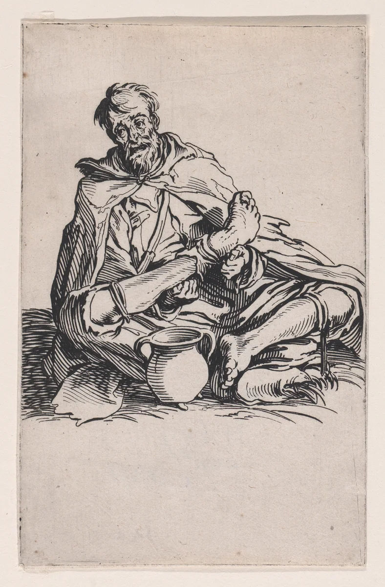 Le Malingreux (The Sickly Man), from "Les Gueux suite appelée aussi Les Mendiants, Les Baroni, ou Les Barons" (The Beggars, also called the Barons) by Jacques Callot, print, 1618-1628