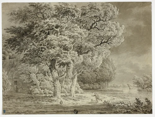 Approaching Storm; Wind Blown Trees; Boy and Dog Running Home by Egbert van Drielst, drawing, 1766-1818