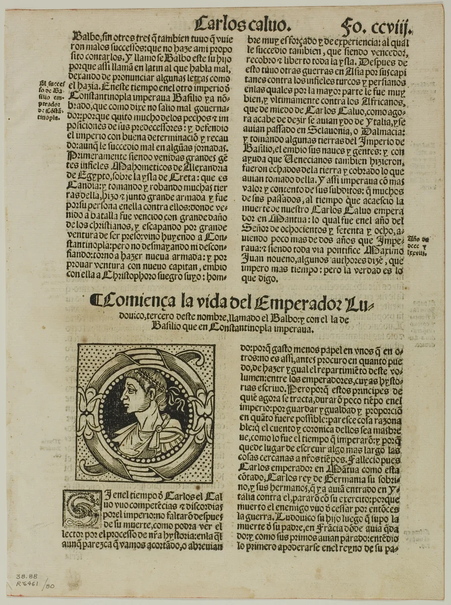 Leaf from Hystoria Imperial by Pedro Mexía, plate 80 from Woodcuts from Books of the XVI Century by Unknown Artist, print, 1564