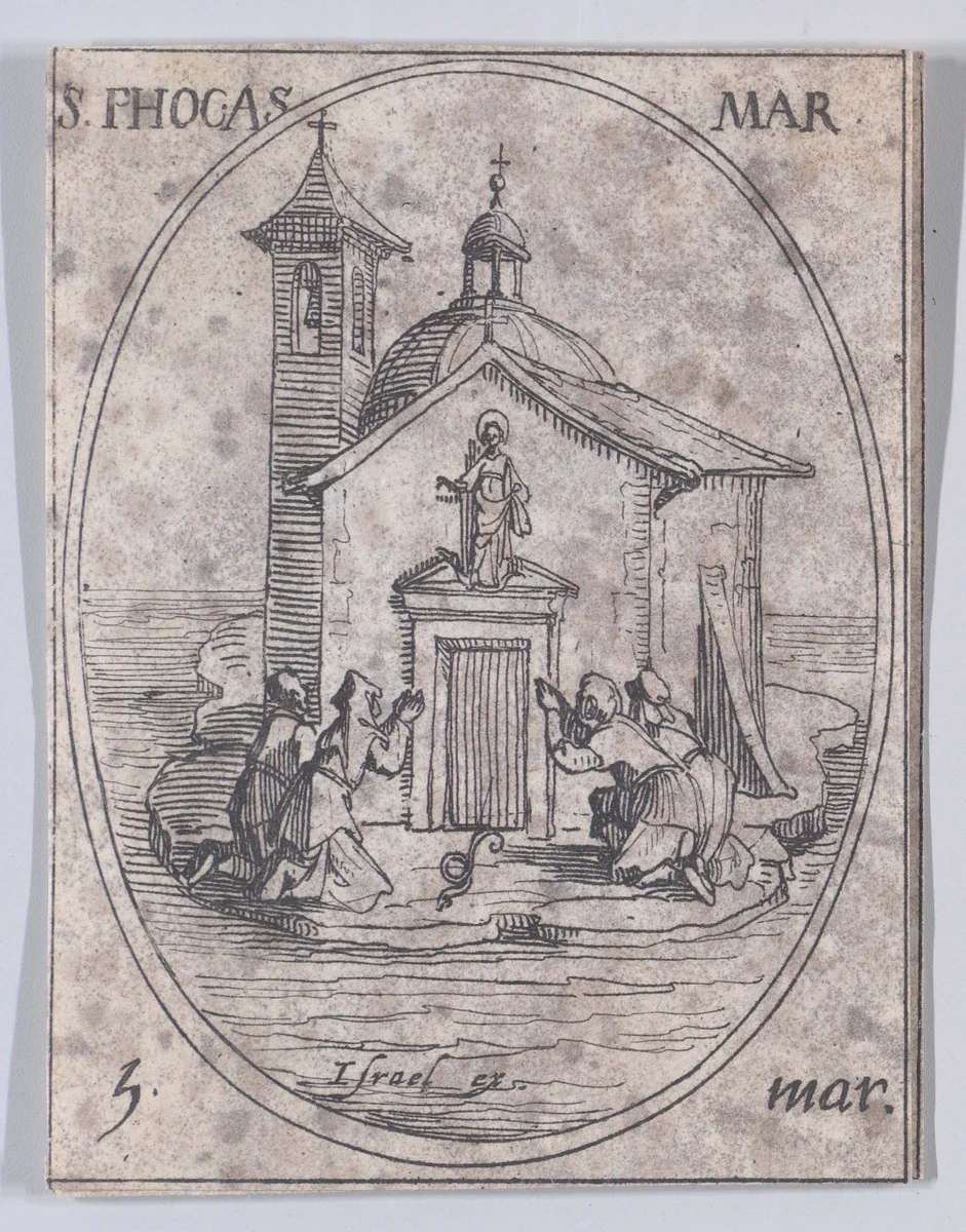 St. Phocas, Martyr, March 5th, from "Les Images De Tous Les Saincts et Saintes de L'Année" (Images of All of the Saints and Religious Events of the Year) by Jacques Callot, print, 1636