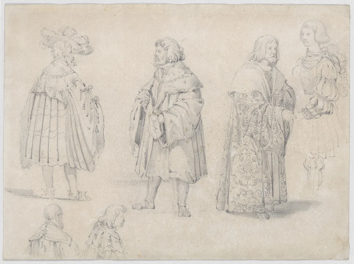 Six Men in Renaissance Costume by Eugène Delacroix, drawing, 1817-1827