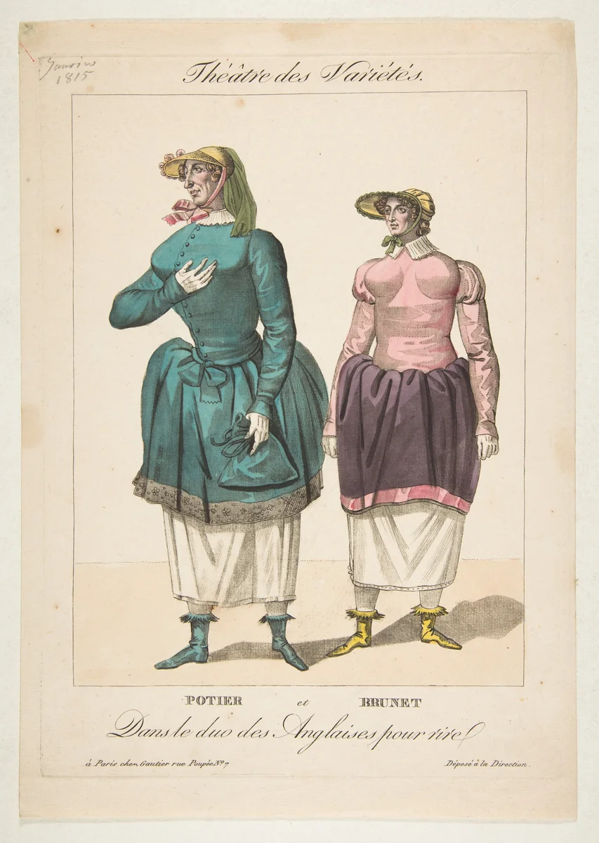Potier et Brunet, Dans le duo des Anglaises pour Rire, from "Théâtre des Variétés" by Gautier, print, 1815